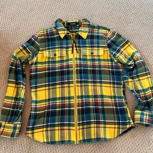 Chaps Plaid Flannel Shirt Zipper Front Colorful Sm